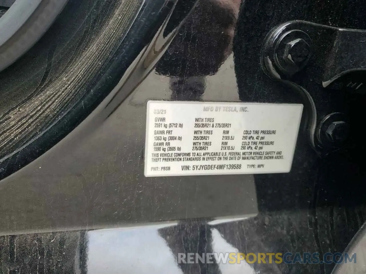 13 fotografías del automóvil dañado 5YJYGDEF4MF139588 TESLA MODEL Y 2021