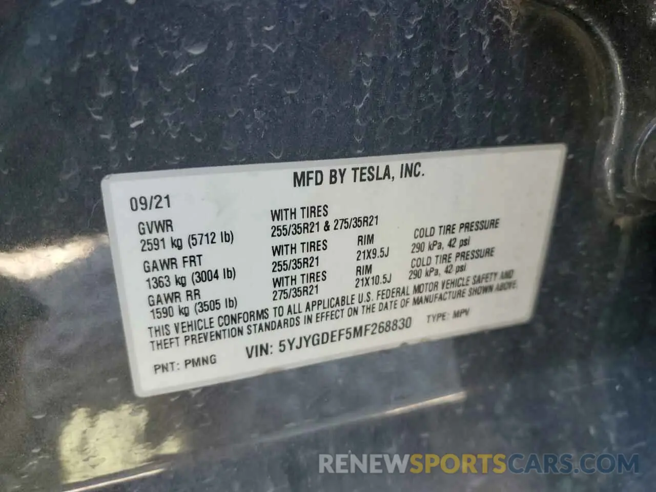 12 fotografías del automóvil dañado 5YJYGDEF5MF268830 TESLA MODEL Y 2021