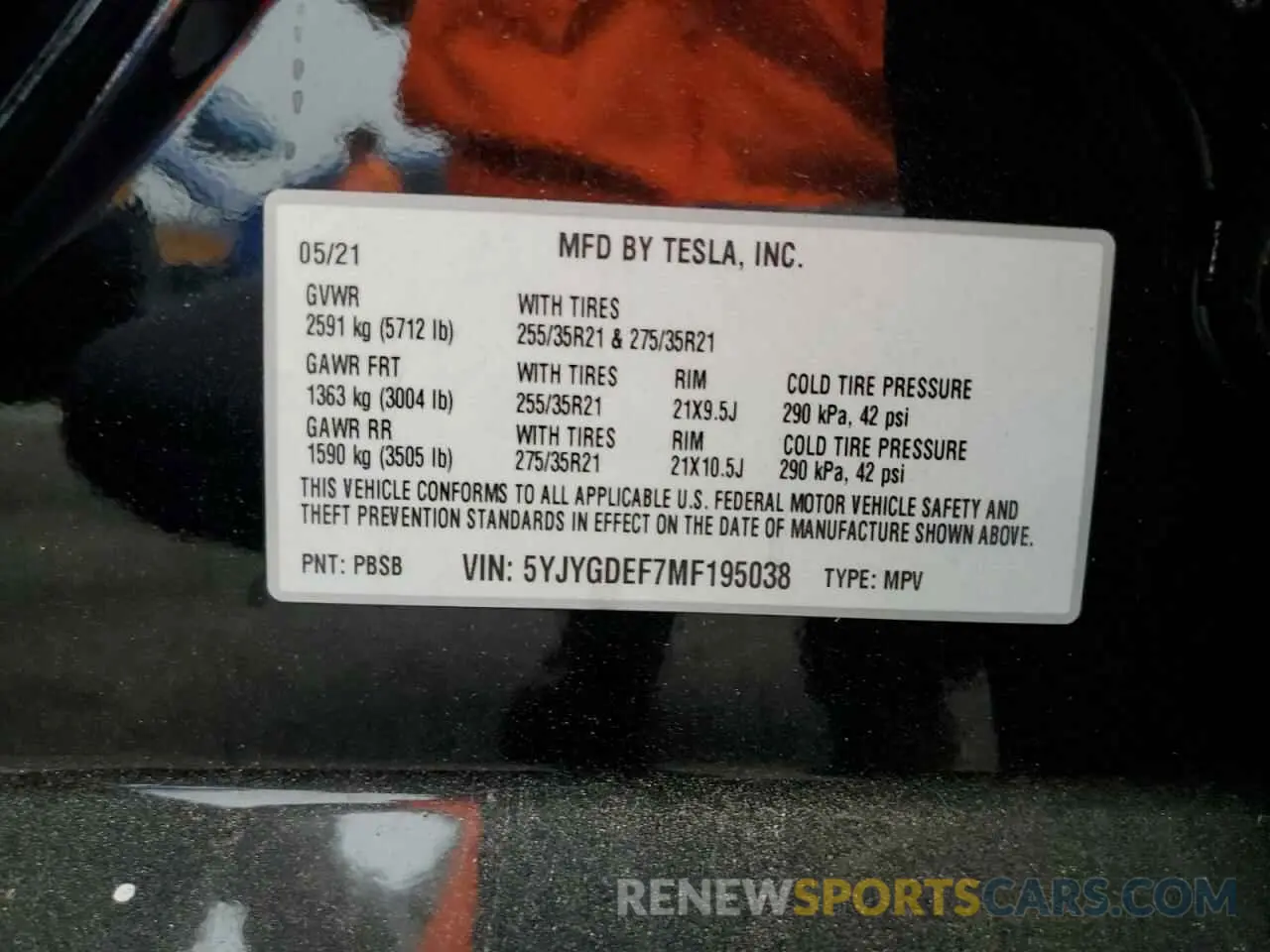 12 fotografías del automóvil dañado 5YJYGDEF7MF195038 TESLA MODEL Y 2021