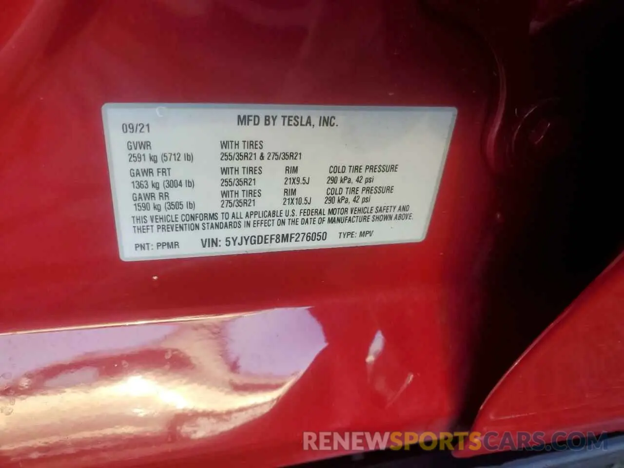 14 fotografías del automóvil dañado 5YJYGDEF8MF276050 TESLA MODEL Y 2021