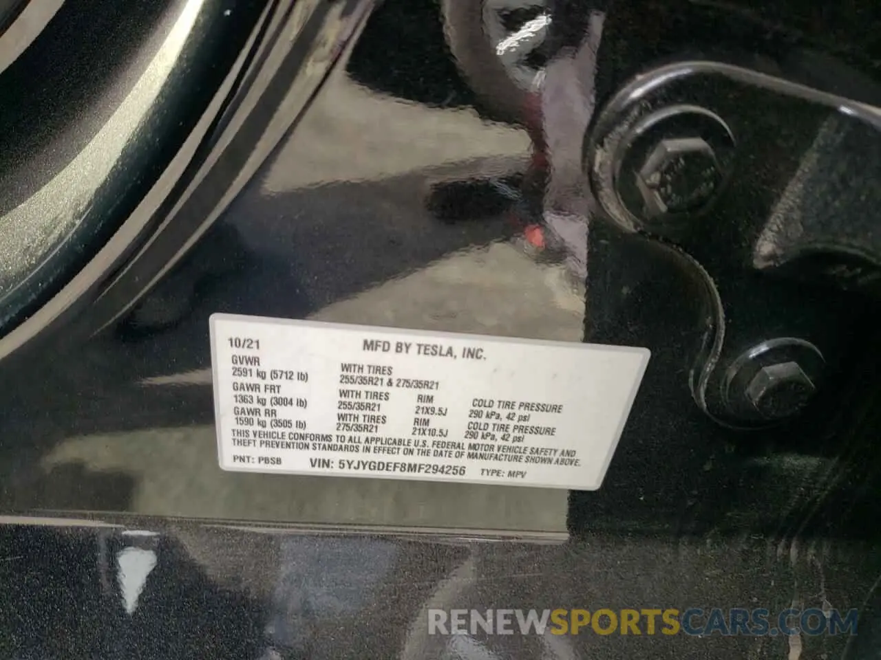 12 fotografías del automóvil dañado 5YJYGDEF8MF294256 TESLA MODEL Y 2021