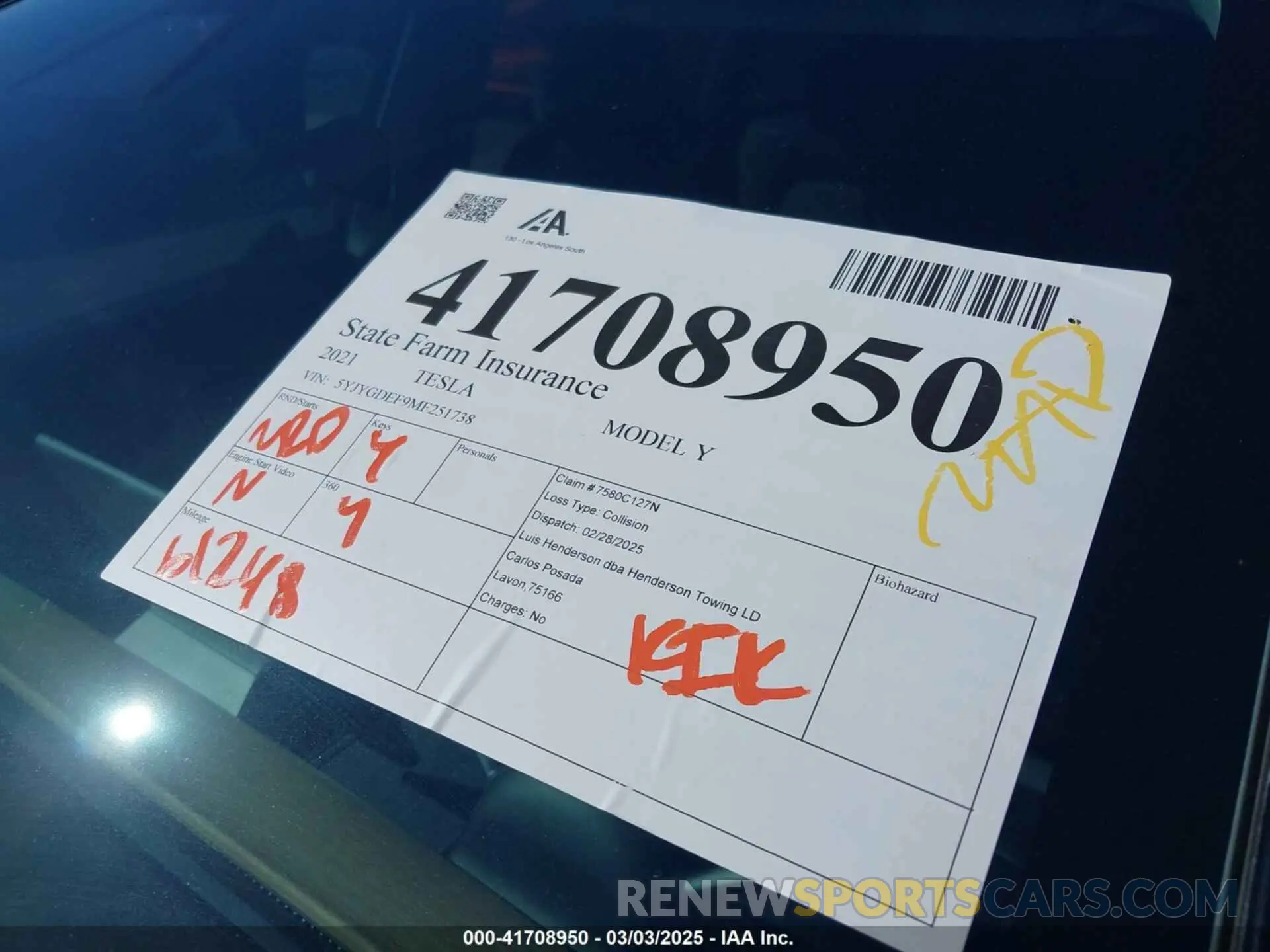 20 fotografías del automóvil dañado 5YJYGDEF9MF251738 TESLA MODEL Y 2021