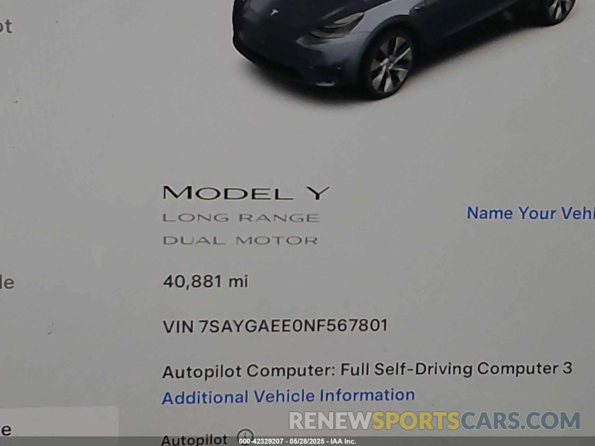 15 fotografías del automóvil dañado 7SAYGAEE0NF567801 TESLA MODEL Y 2022