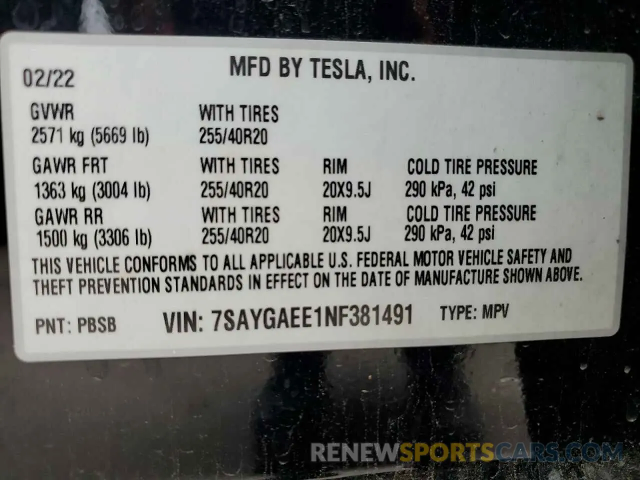 12 fotografías del automóvil dañado 7SAYGAEE1NF381491 TESLA MODEL Y 2022