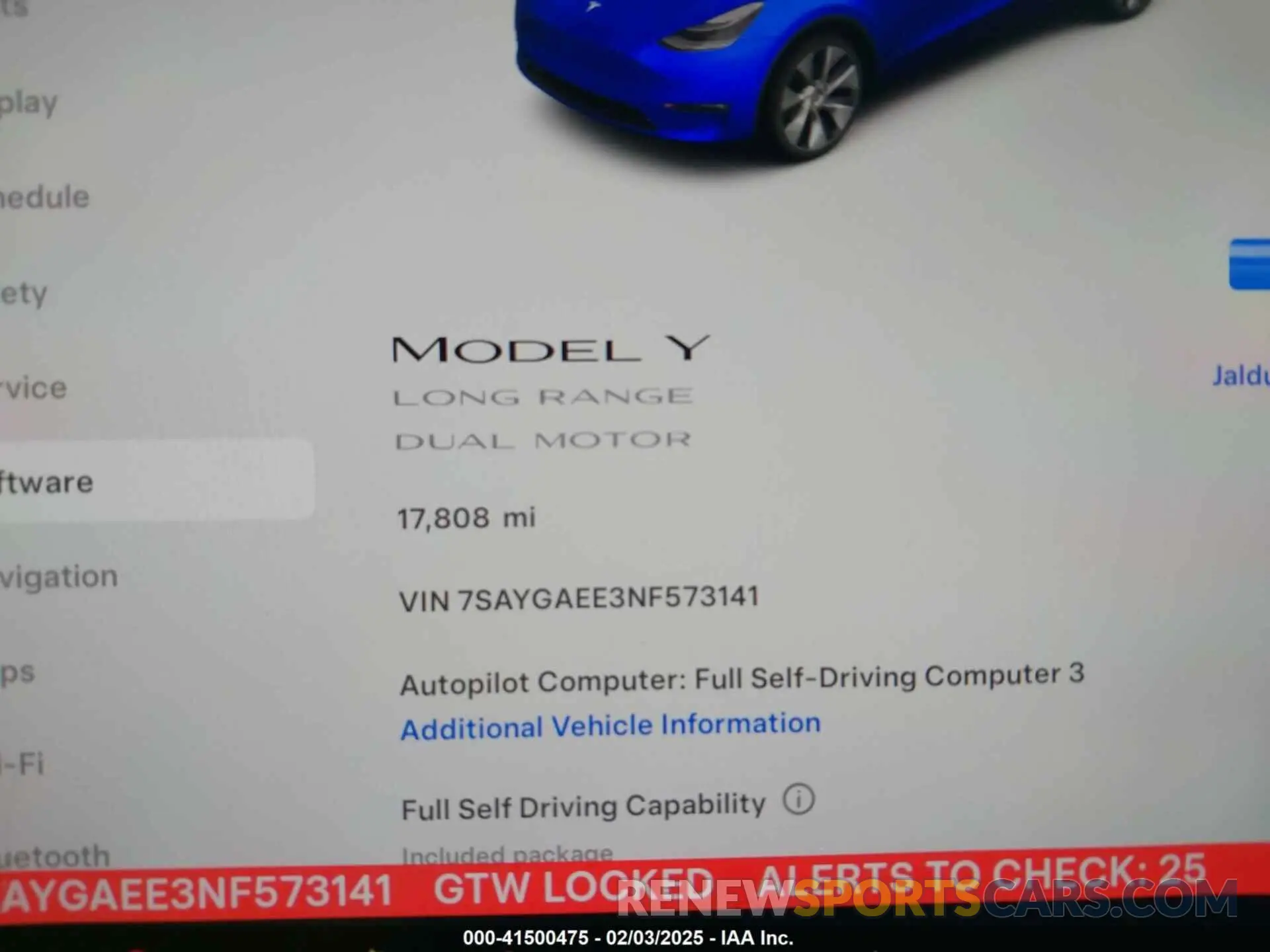 7 fotografías del automóvil dañado 7SAYGAEE3NF573141 TESLA MODEL Y 2022
