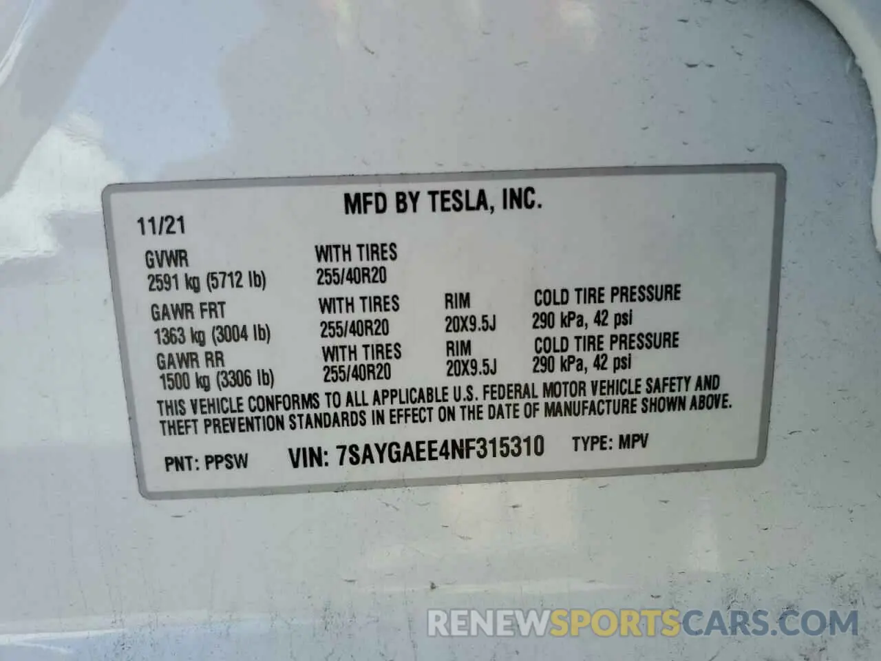10 fotografías del automóvil dañado 7SAYGAEE4NF315310 TESLA MODEL Y 2022