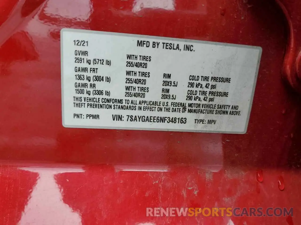 15 fotografías del automóvil dañado 7SAYGAEE6NF348163 TESLA MODEL Y 2022