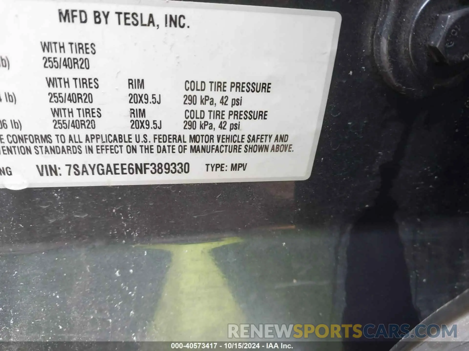 9 fotografías del automóvil dañado 7SAYGAEE6NF389330 TESLA MODEL Y 2022