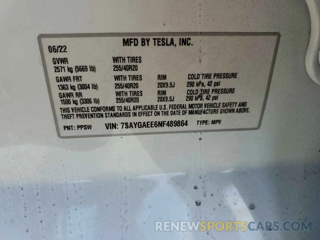 14 fotografías del automóvil dañado 7SAYGAEE6NF489864 TESLA MODEL Y 2022