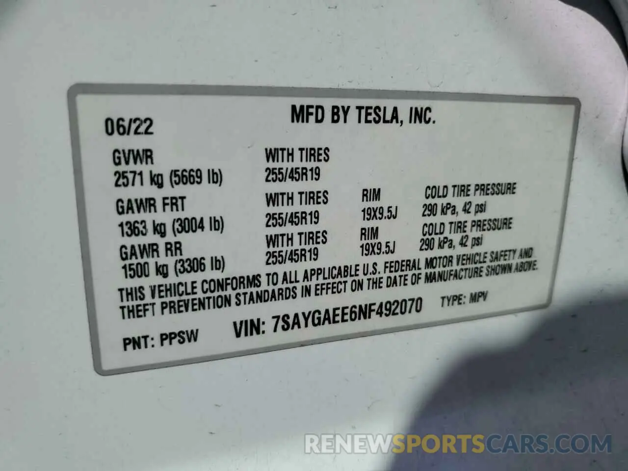13 fotografías del automóvil dañado 7SAYGAEE6NF492070 TESLA MODEL Y 2022