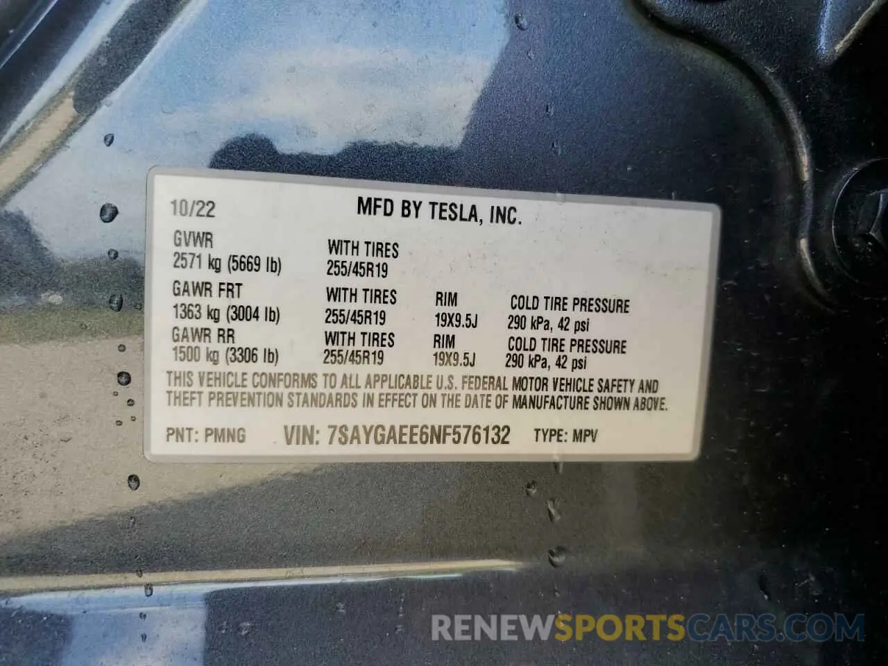 14 fotografías del automóvil dañado 7SAYGAEE6NF576132 TESLA MODEL Y 2022