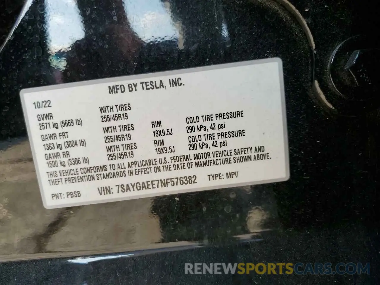 12 fotografías del automóvil dañado 7SAYGAEE7NF576382 TESLA MODEL Y 2022