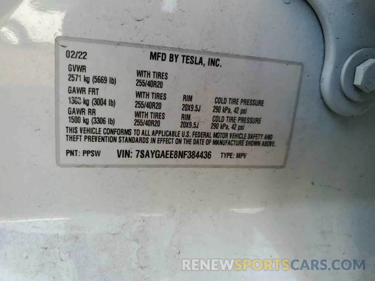 14 fotografías del automóvil dañado 7SAYGAEE8NF384436 TESLA MODEL Y 2022