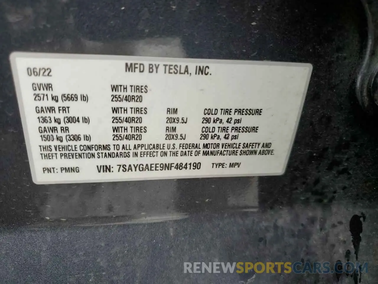 14 fotografías del automóvil dañado 7SAYGAEE9NF484190 TESLA MODEL Y 2022