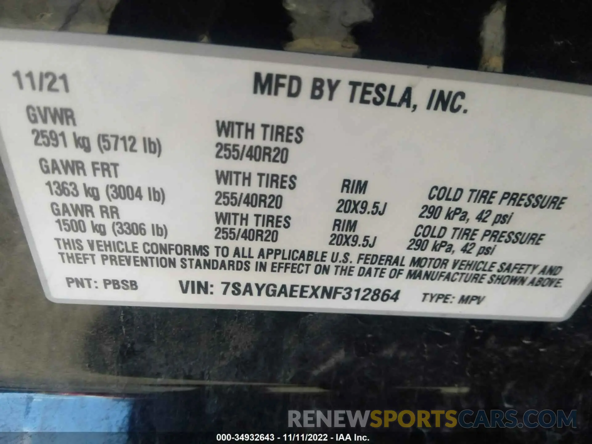 9 fotografías del automóvil dañado 7SAYGAEEXNF312864 TESLA MODEL Y 2022