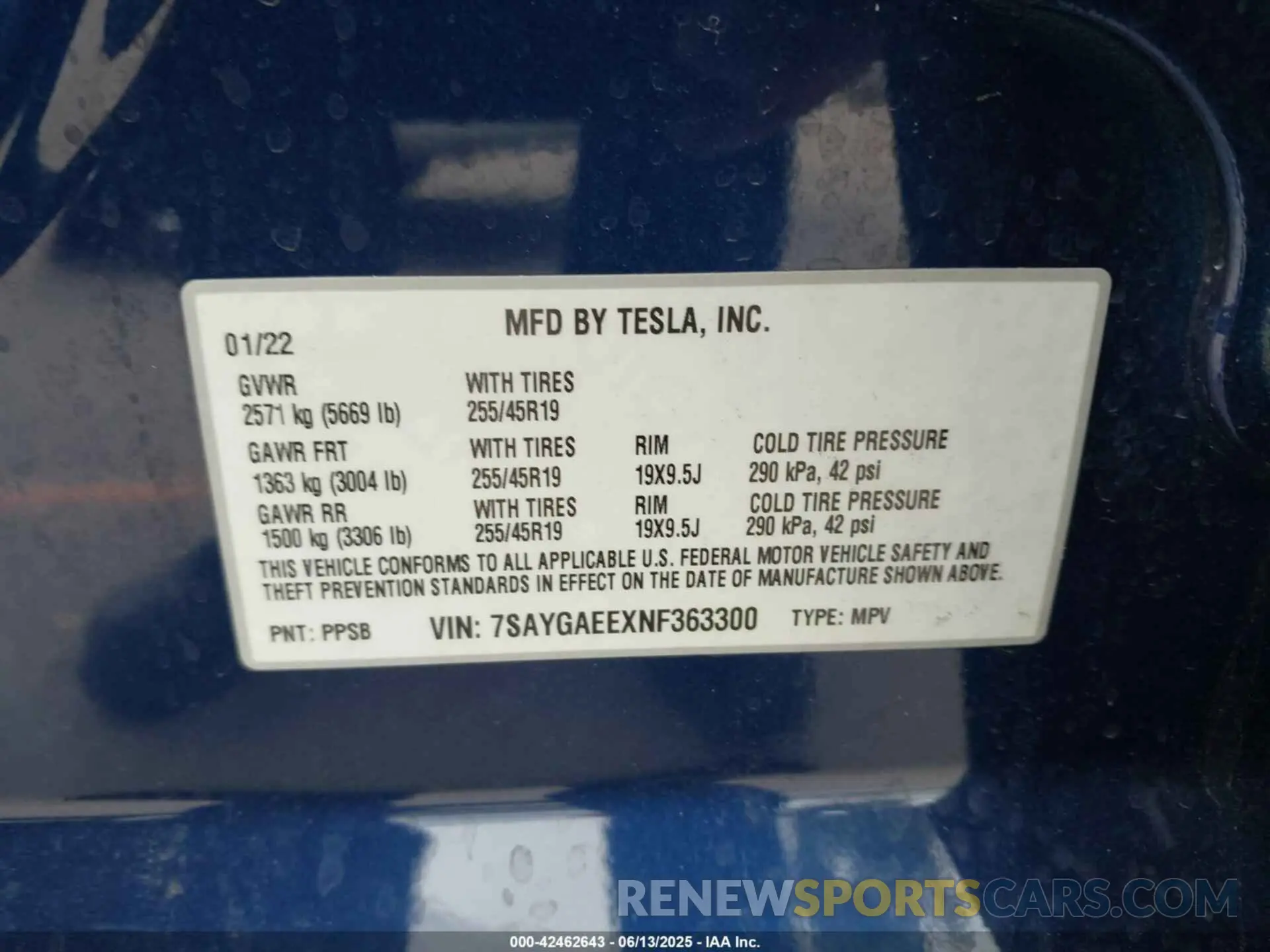 9 fotografías del automóvil dañado 7SAYGAEEXNF363300 TESLA MODEL Y 2022