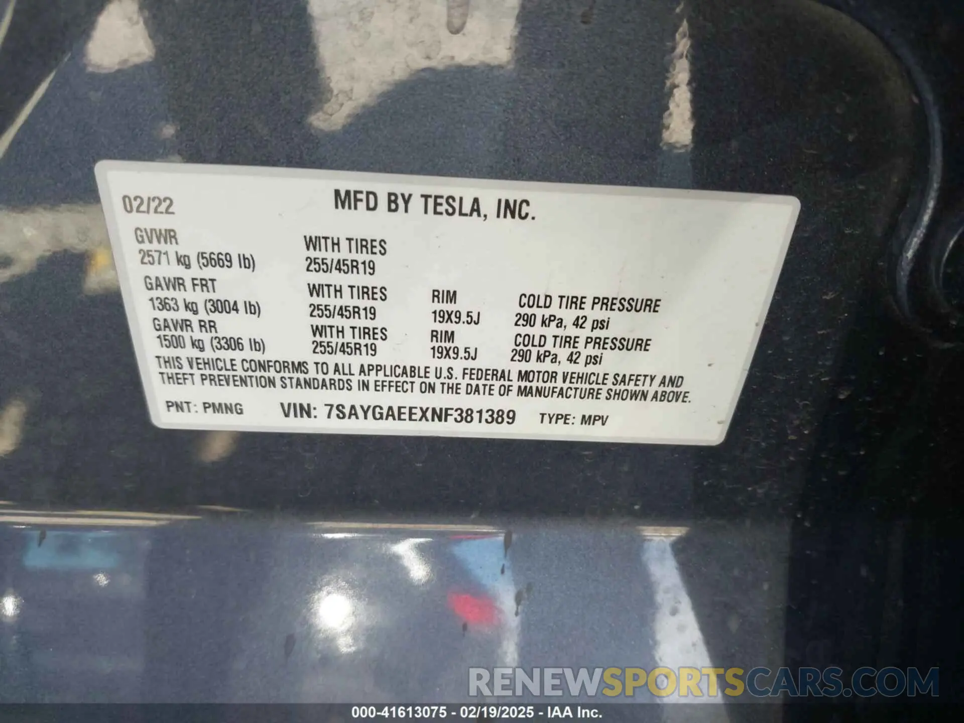 9 fotografías del automóvil dañado 7SAYGAEEXNF381389 TESLA MODEL Y 2022
