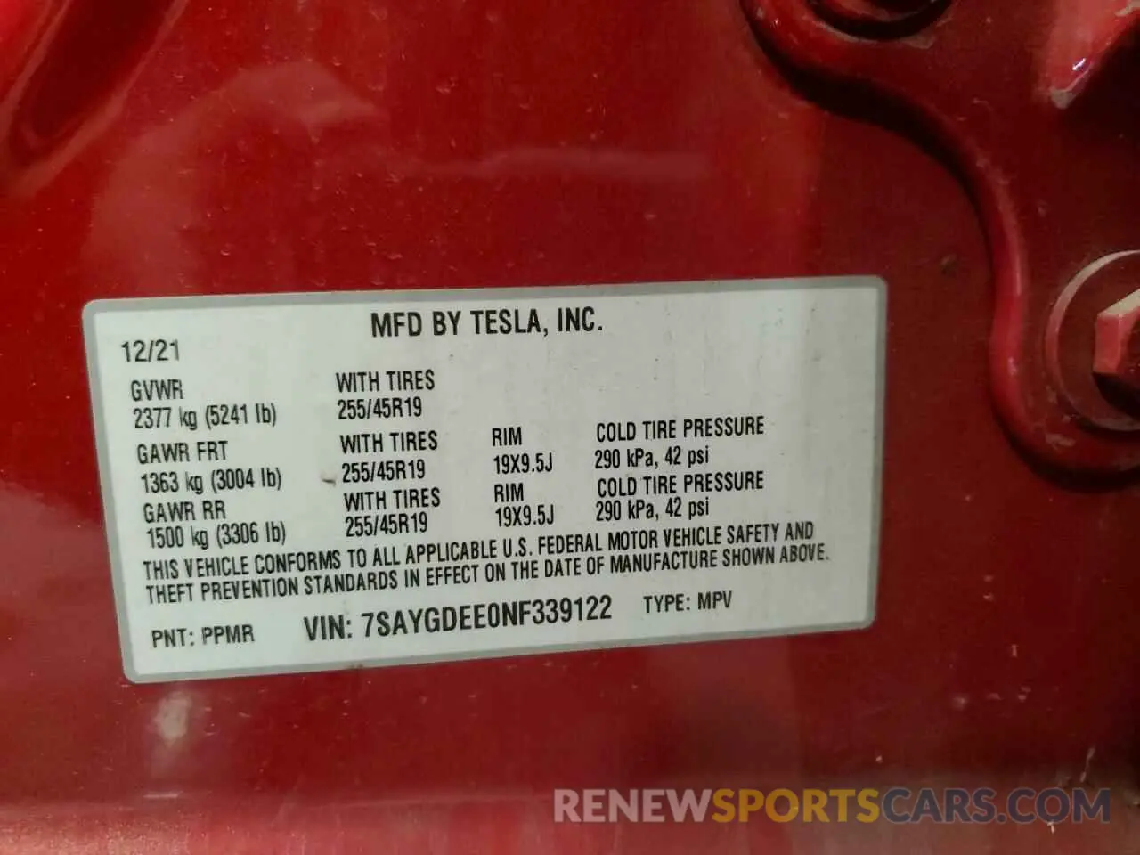 13 fotografías del automóvil dañado 7SAYGDEE0NF339122 TESLA MODEL Y 2022