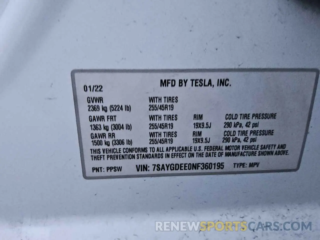 13 fotografías del automóvil dañado 7SAYGDEE0NF360195 TESLA MODEL Y 2022
