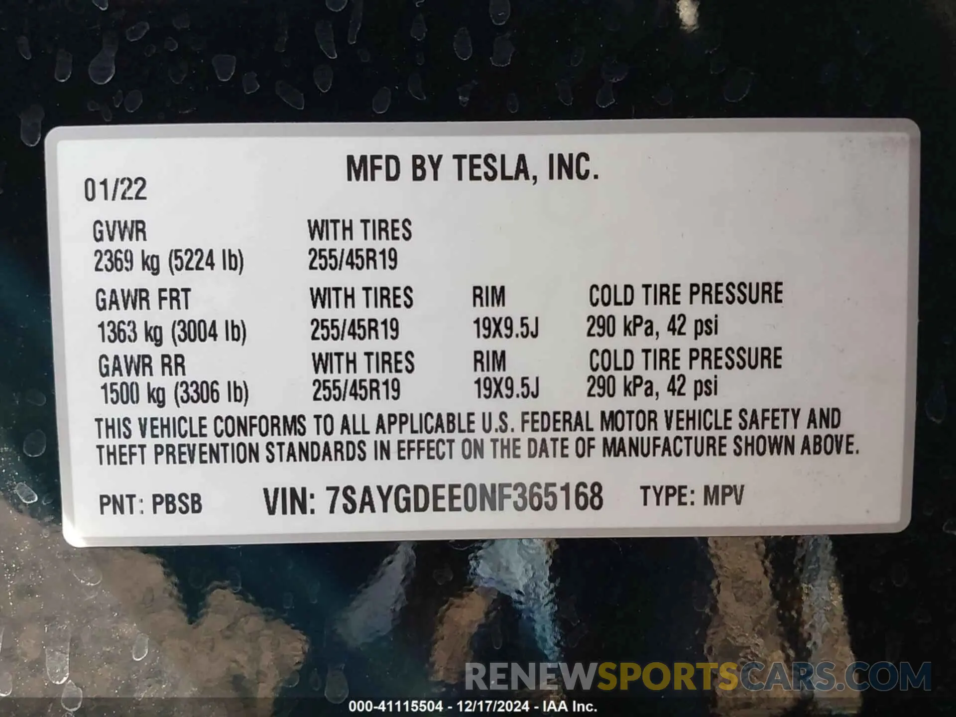 9 fotografías del automóvil dañado 7SAYGDEE0NF365168 TESLA MODEL Y 2022