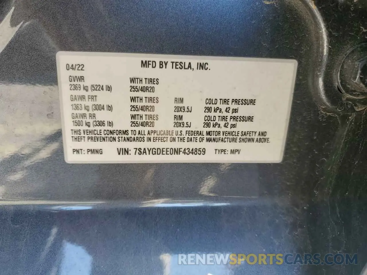 13 fotografías del automóvil dañado 7SAYGDEE0NF434859 TESLA MODEL Y 2022