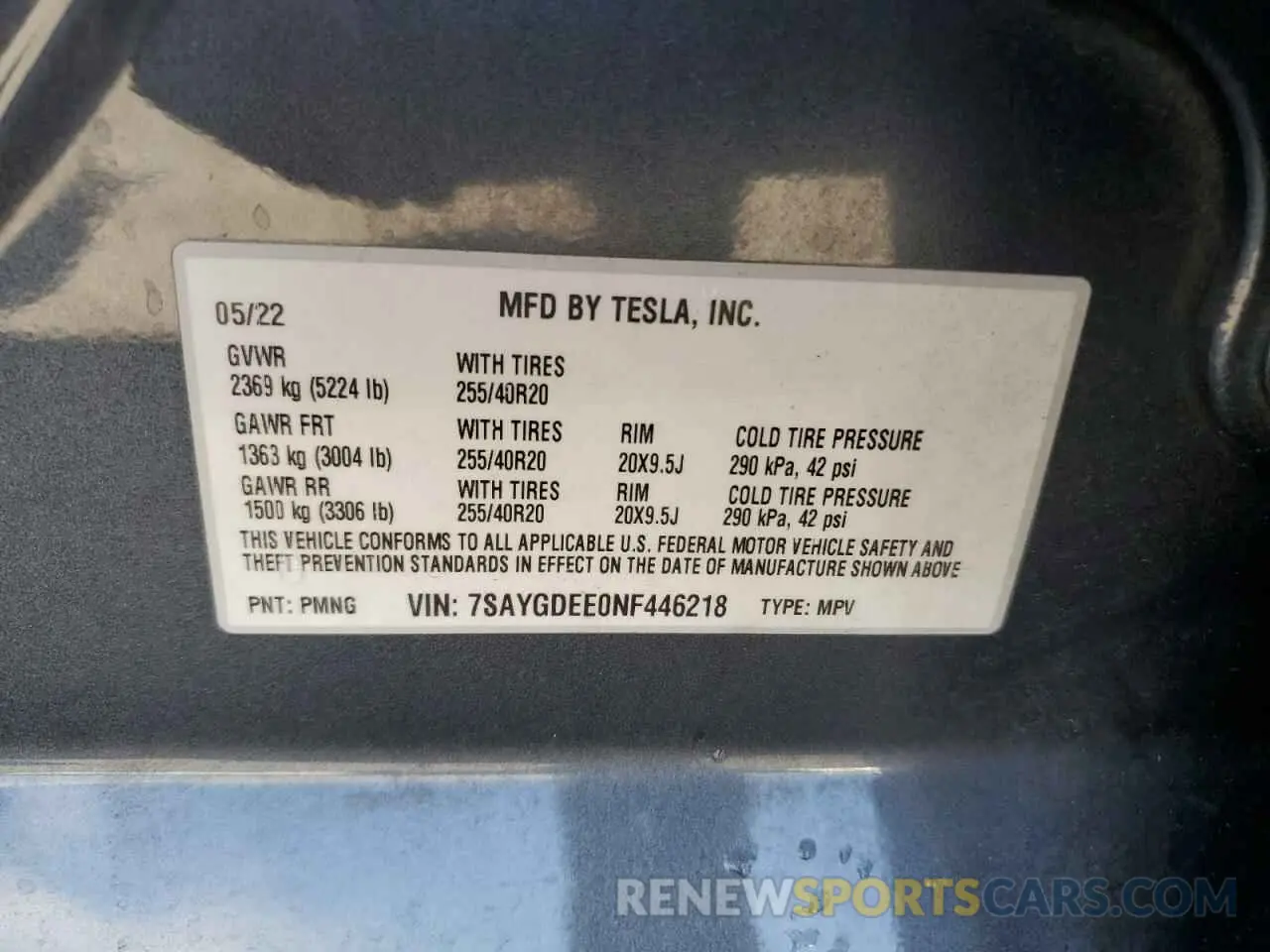 14 fotografías del automóvil dañado 7SAYGDEE0NF446218 TESLA MODEL Y 2022