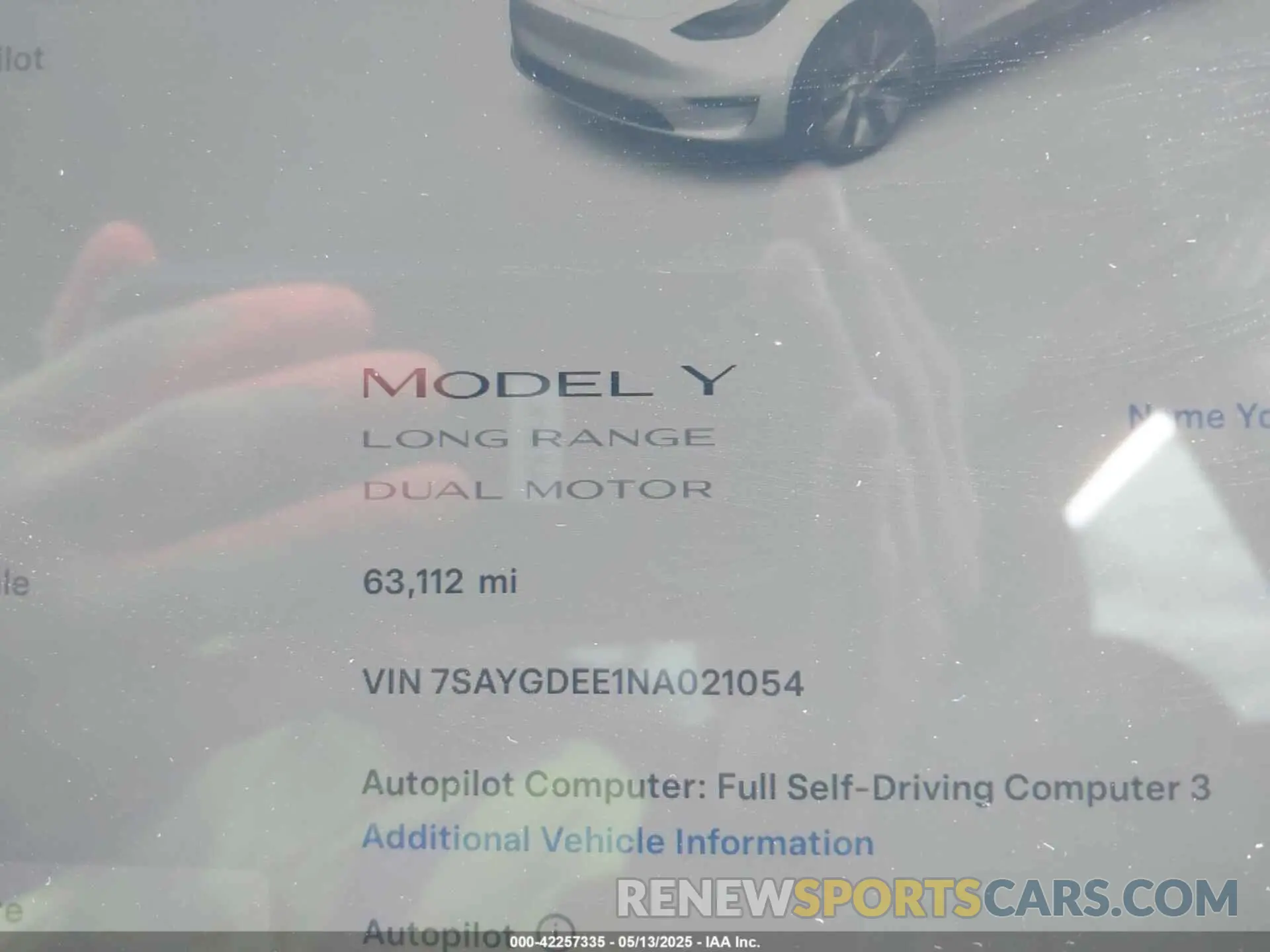 7 fotografías del automóvil dañado 7SAYGDEE1NA021054 TESLA MODEL Y 2022