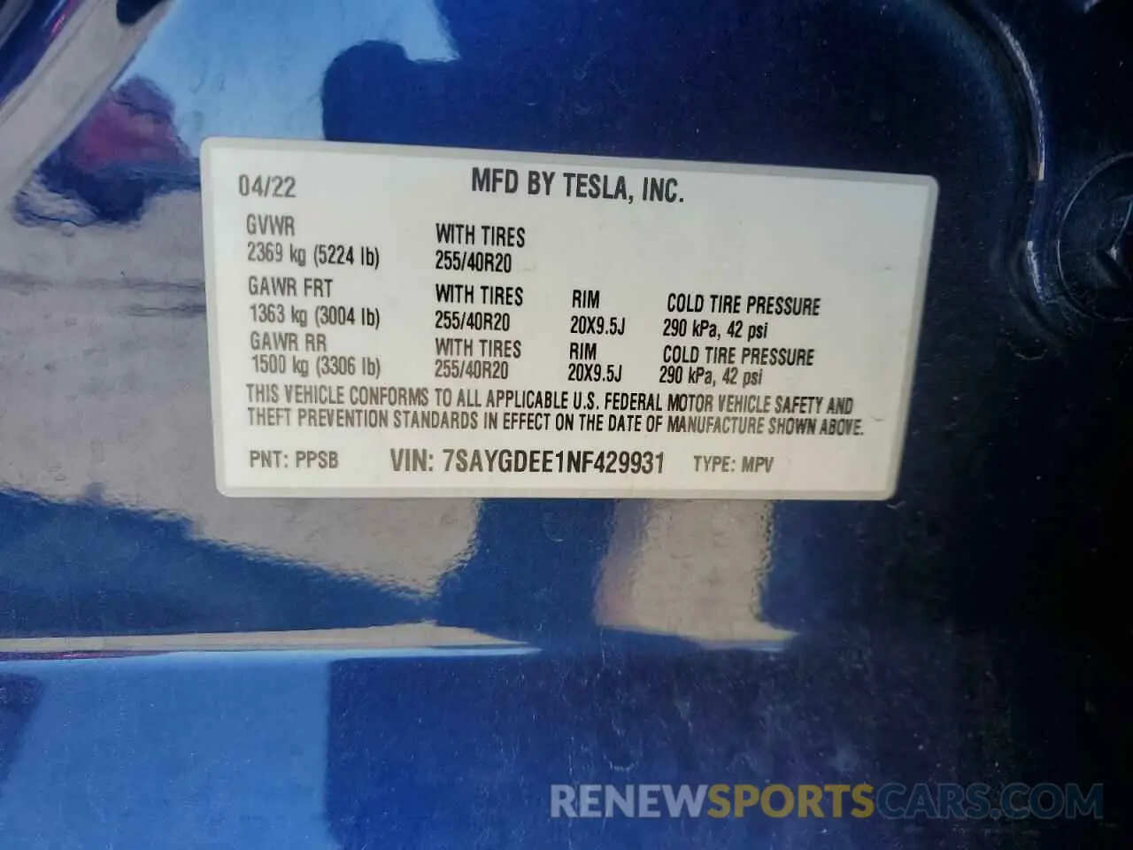 15 fotografías del automóvil dañado 7SAYGDEE1NF429931 TESLA MODEL Y 2022