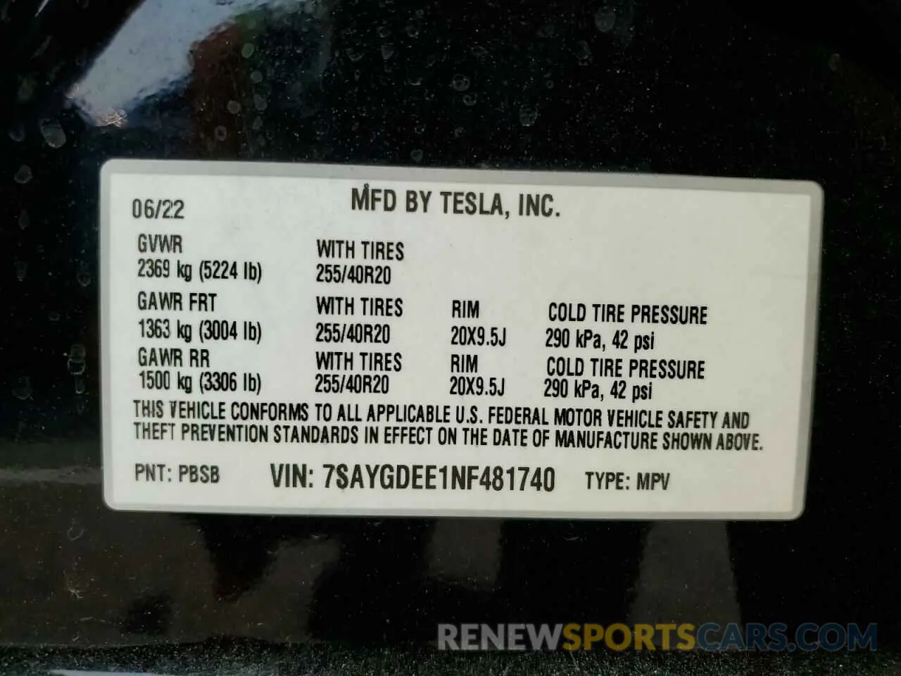 12 fotografías del automóvil dañado 7SAYGDEE1NF481740 TESLA MODEL Y 2022