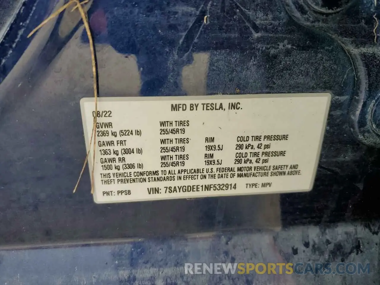 13 fotografías del automóvil dañado 7SAYGDEE1NF532914 TESLA MODEL Y 2022