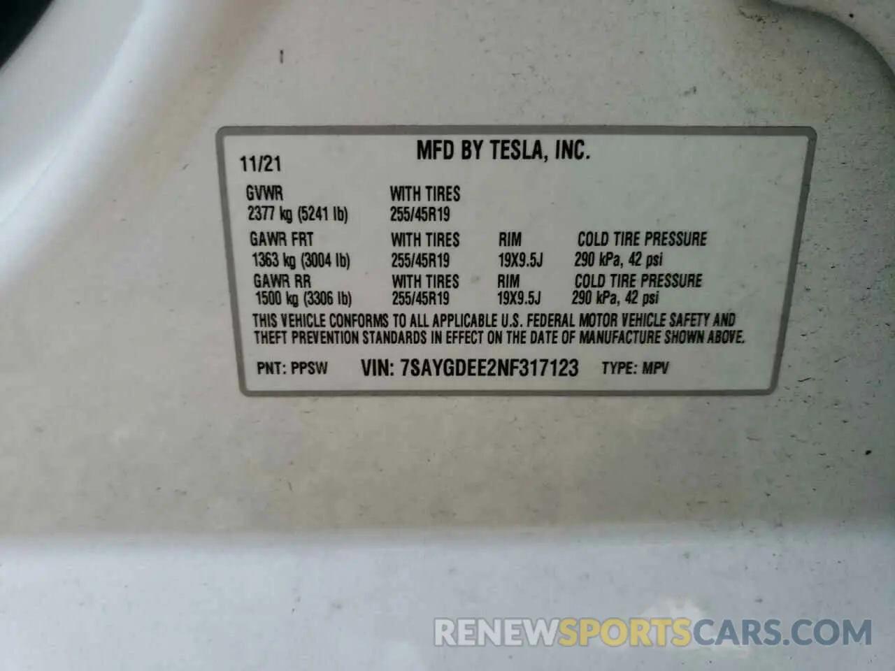 10 fotografías del automóvil dañado 7SAYGDEE2NF317123 TESLA MODEL Y 2022