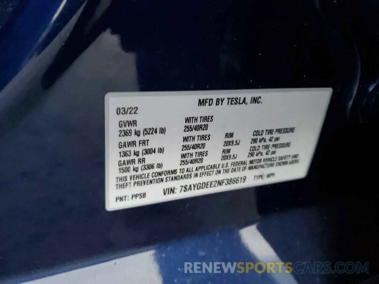 13 fotografías del automóvil dañado 7SAYGDEE2NF386619 TESLA MODEL Y 2022