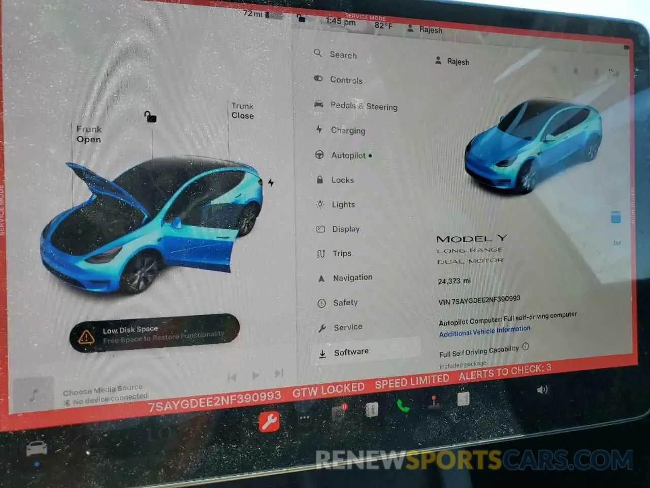 9 fotografías del automóvil dañado 7SAYGDEE2NF390993 TESLA MODEL Y 2022