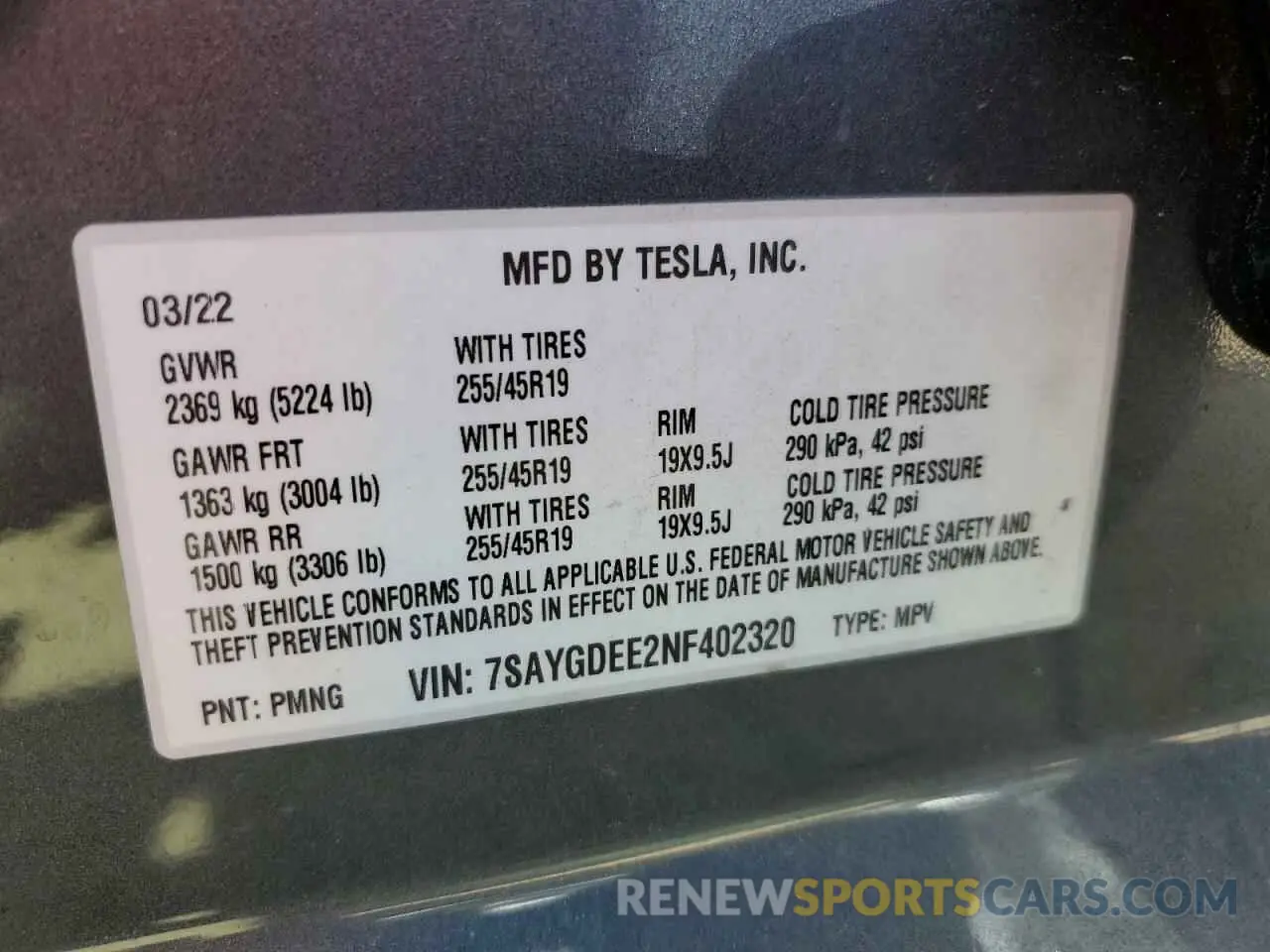 13 fotografías del automóvil dañado 7SAYGDEE2NF402320 TESLA MODEL Y 2022