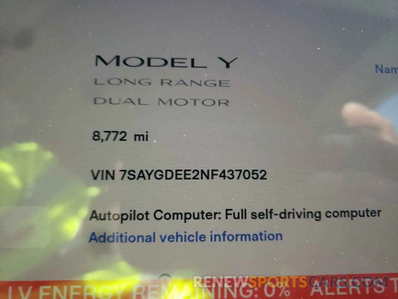 8 fotografías del automóvil dañado 7SAYGDEE2NF437052 TESLA MODEL Y 2022