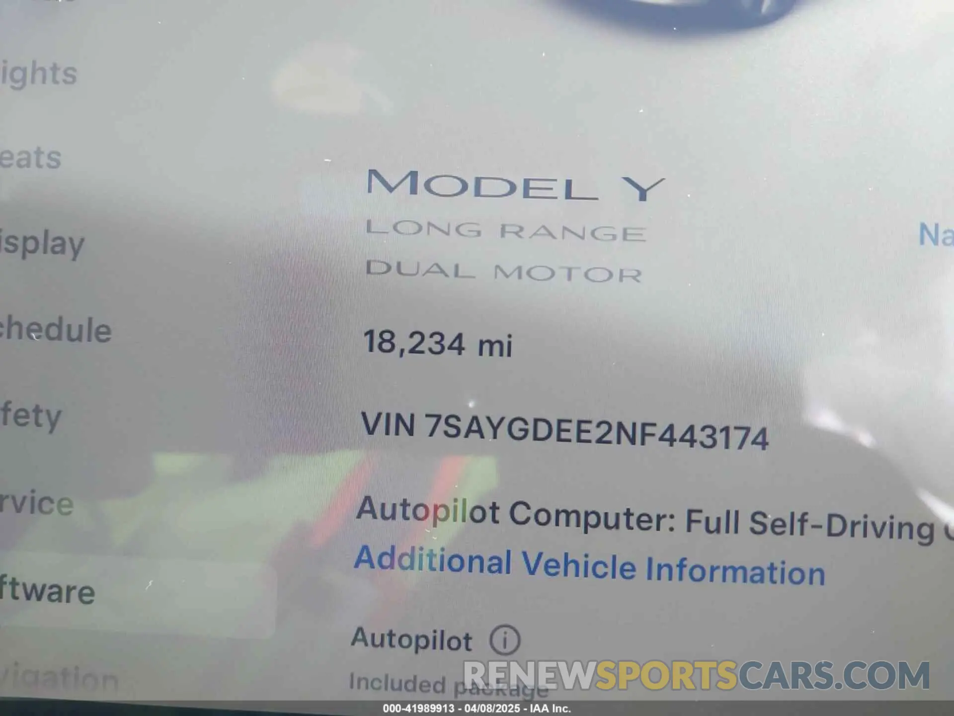 7 fotografías del automóvil dañado 7SAYGDEE2NF443174 TESLA MODEL Y 2022