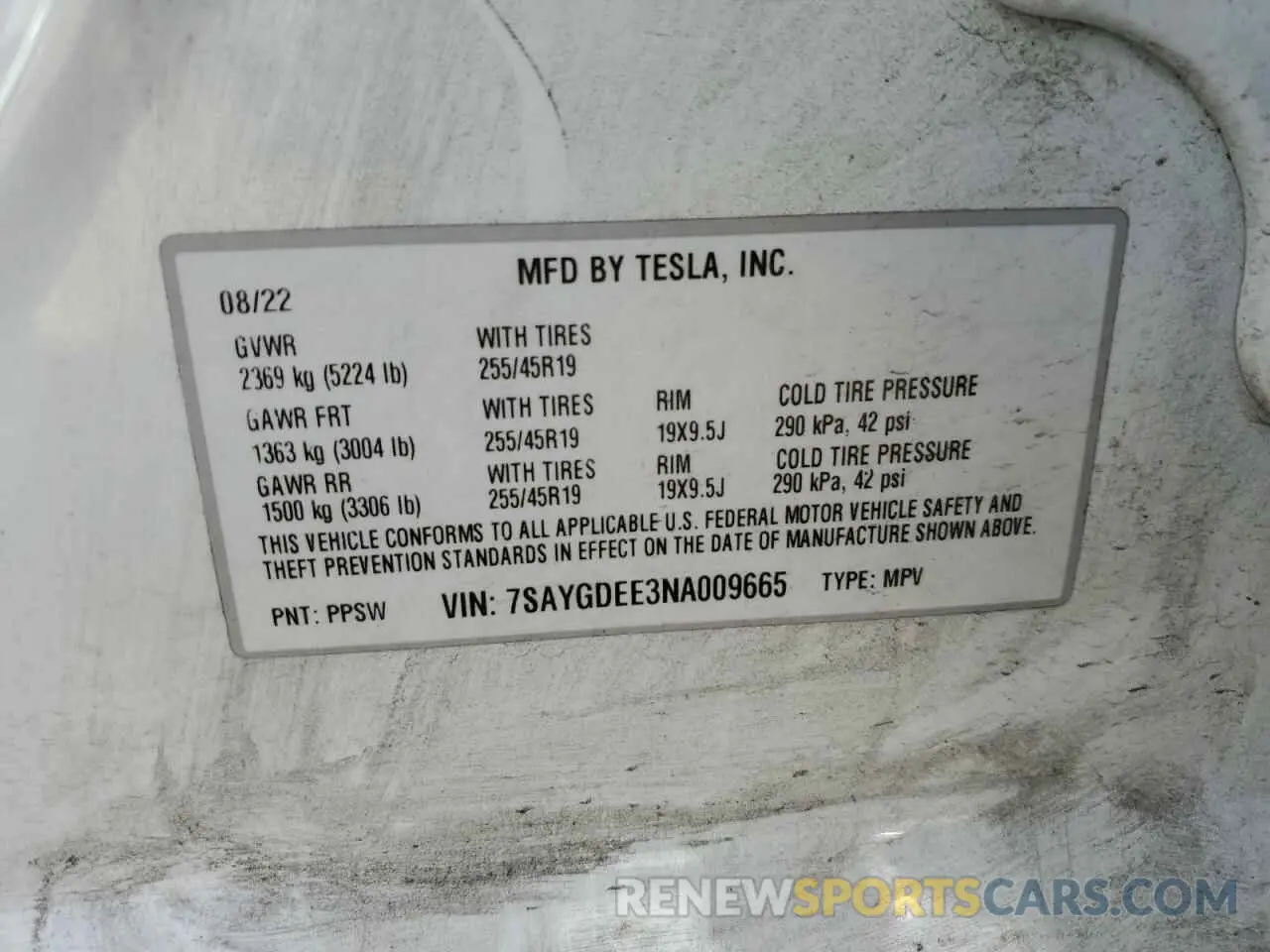 12 fotografías del automóvil dañado 7SAYGDEE3NA009665 TESLA MODEL Y 2022