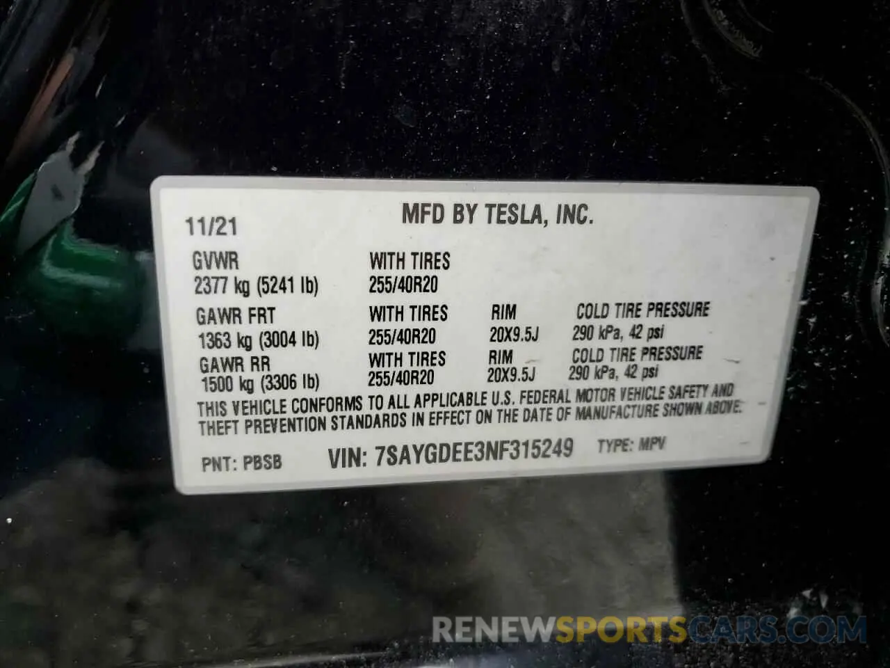 12 fotografías del automóvil dañado 7SAYGDEE3NF315249 TESLA MODEL Y 2022