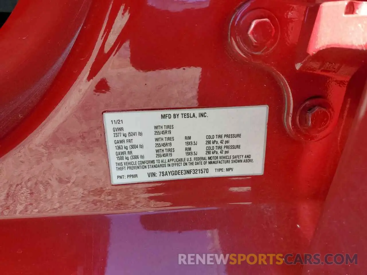14 fotografías del automóvil dañado 7SAYGDEE3NF321570 TESLA MODEL Y 2022