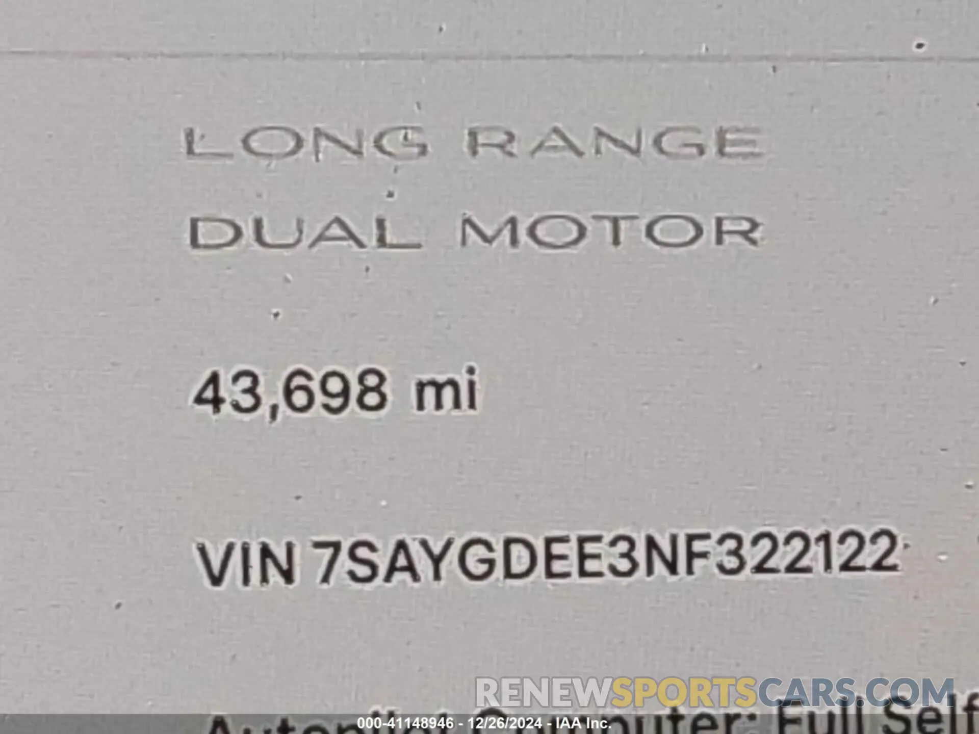 16 fotografías del automóvil dañado 7SAYGDEE3NF322122 TESLA MODEL Y 2022