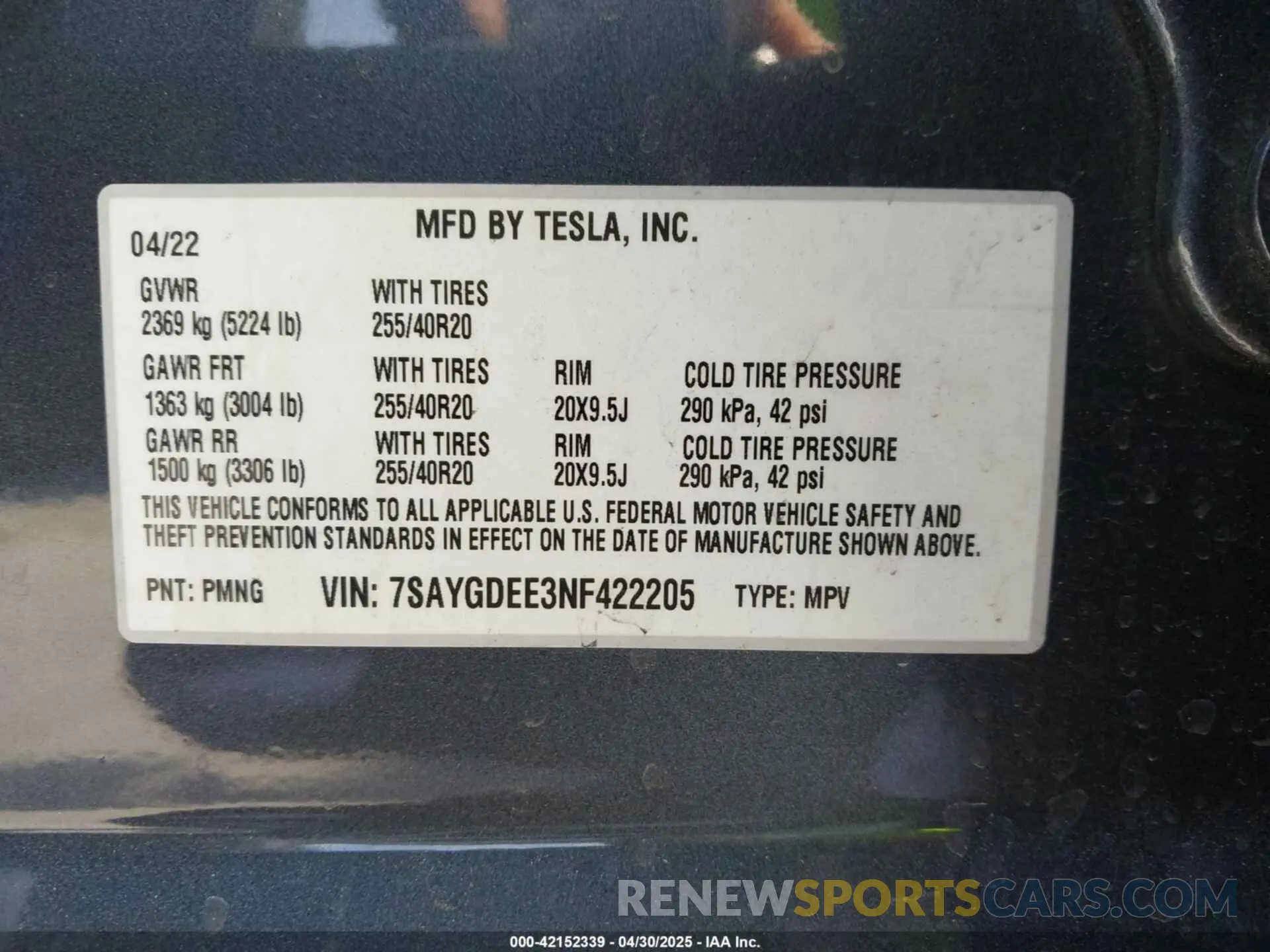 9 fotografías del automóvil dañado 7SAYGDEE3NF422205 TESLA MODEL Y 2022
