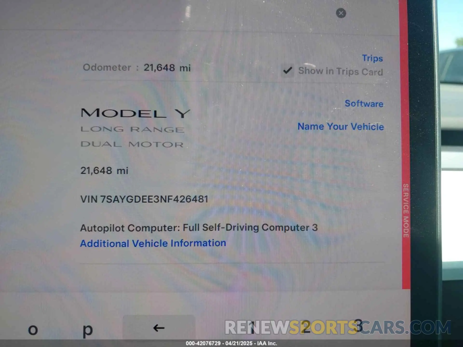 15 fotografías del automóvil dañado 7SAYGDEE3NF426481 TESLA MODEL Y 2022
