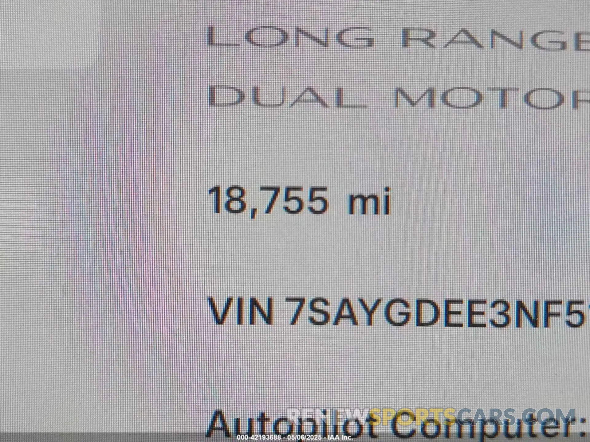 16 fotografías del automóvil dañado 7SAYGDEE3NF513510 TESLA MODEL Y 2022