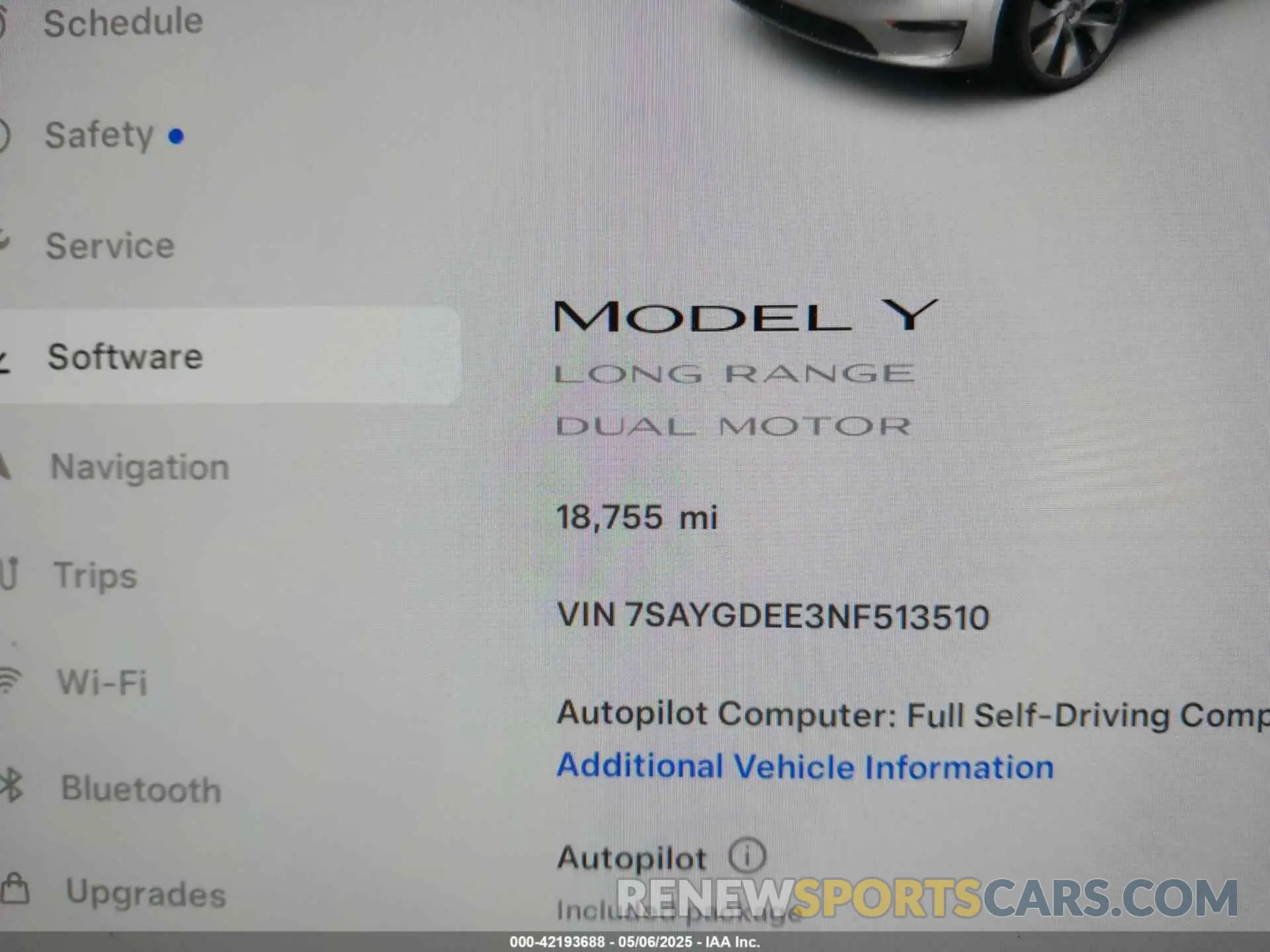 7 fotografías del automóvil dañado 7SAYGDEE3NF513510 TESLA MODEL Y 2022