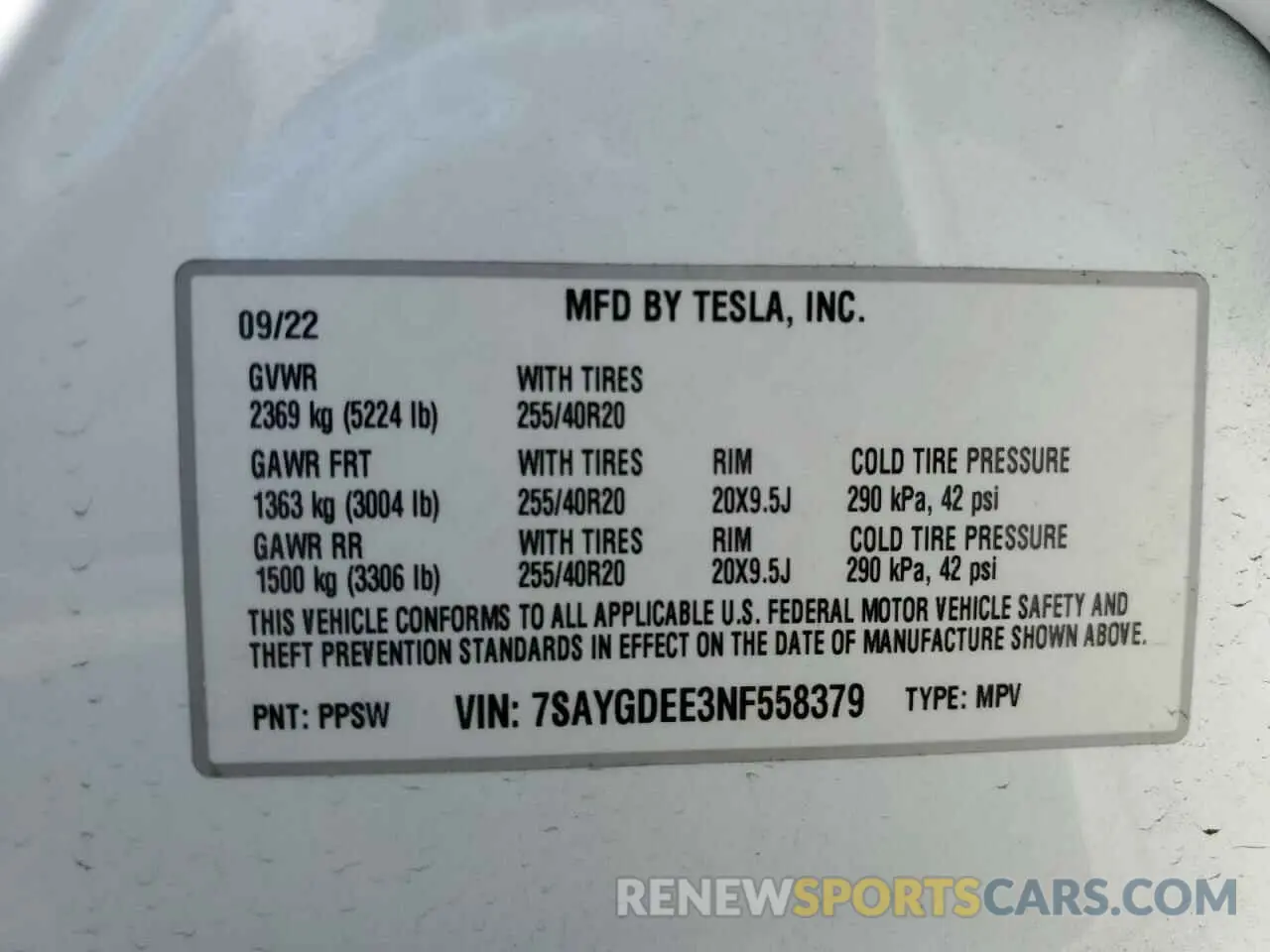 12 fotografías del automóvil dañado 7SAYGDEE3NF558379 TESLA MODEL Y 2022