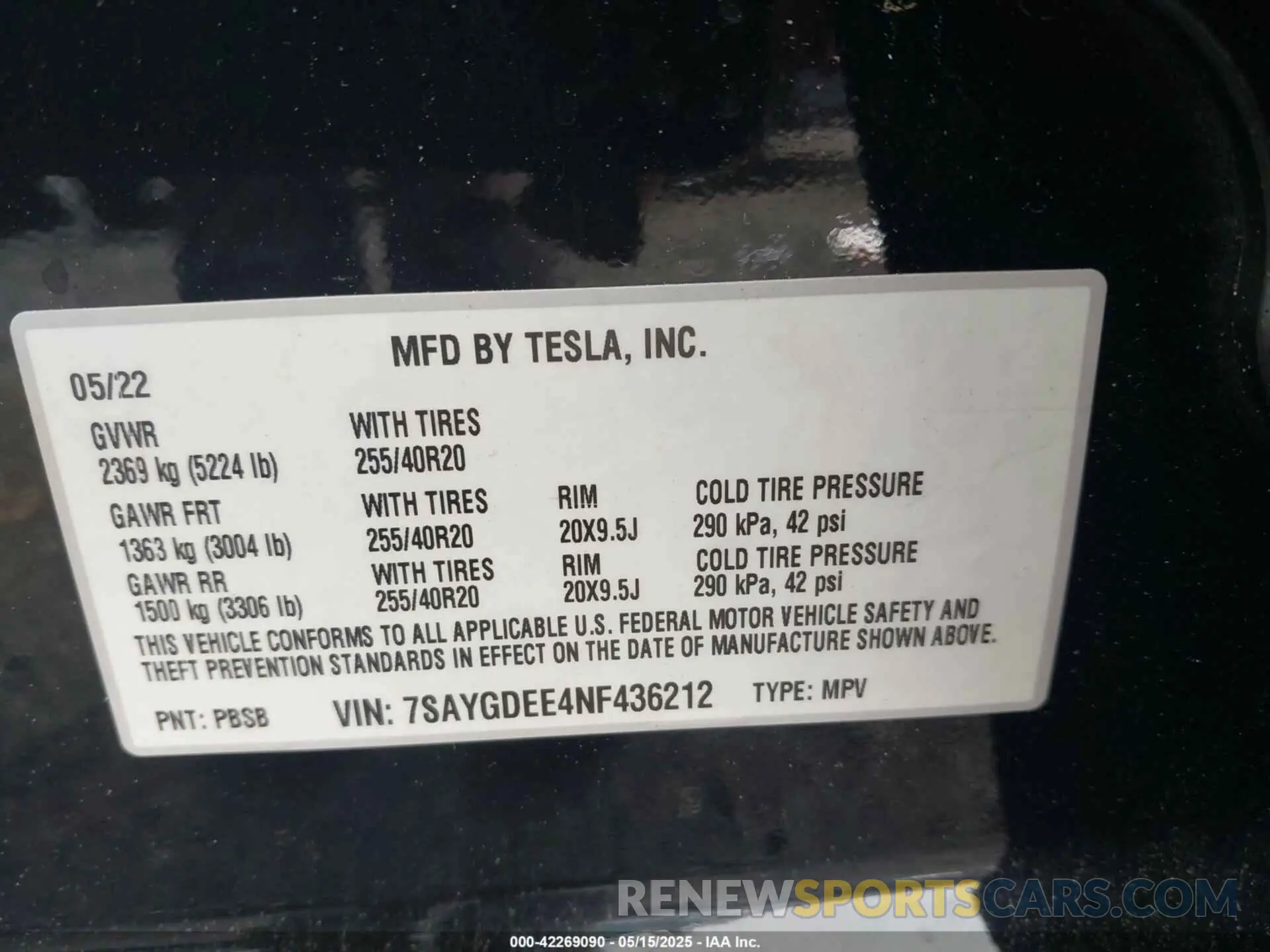 9 fotografías del automóvil dañado 7SAYGDEE4NF436212 TESLA MODEL Y 2022