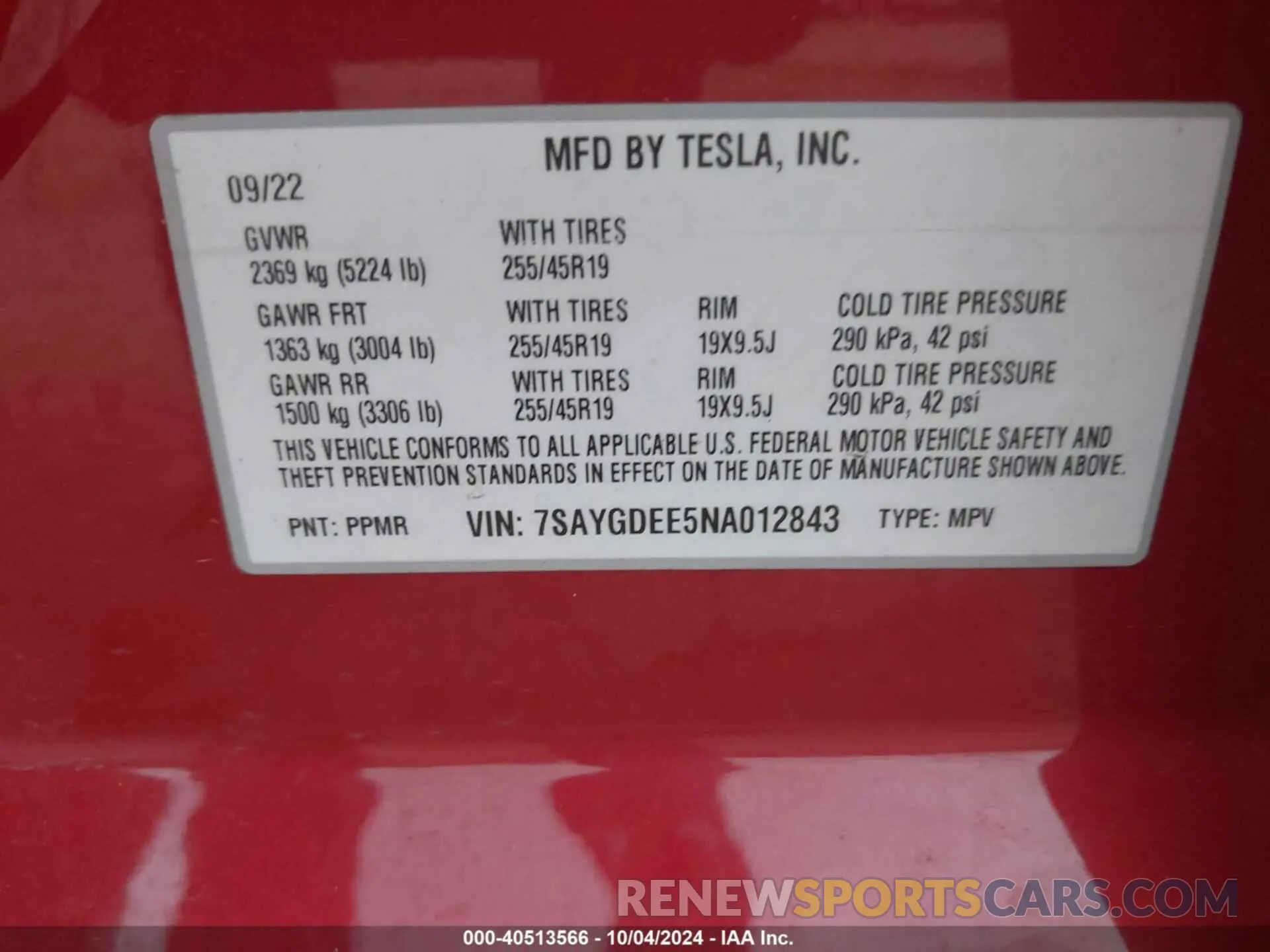 9 fotografías del automóvil dañado 7SAYGDEE5NA012843 TESLA MODEL Y 2022