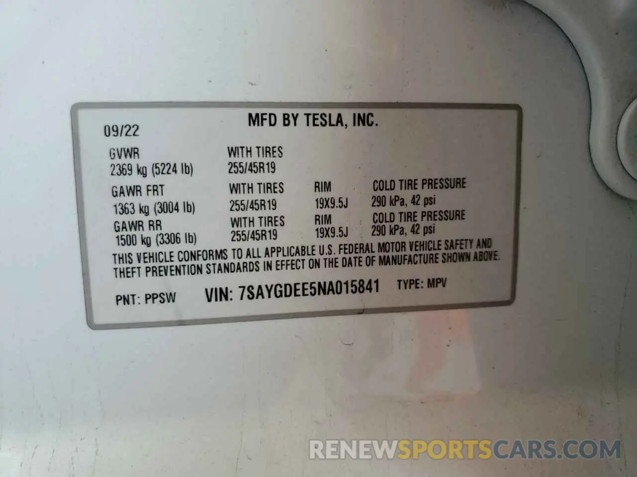 13 fotografías del automóvil dañado 7SAYGDEE5NA015841 TESLA MODEL Y 2022