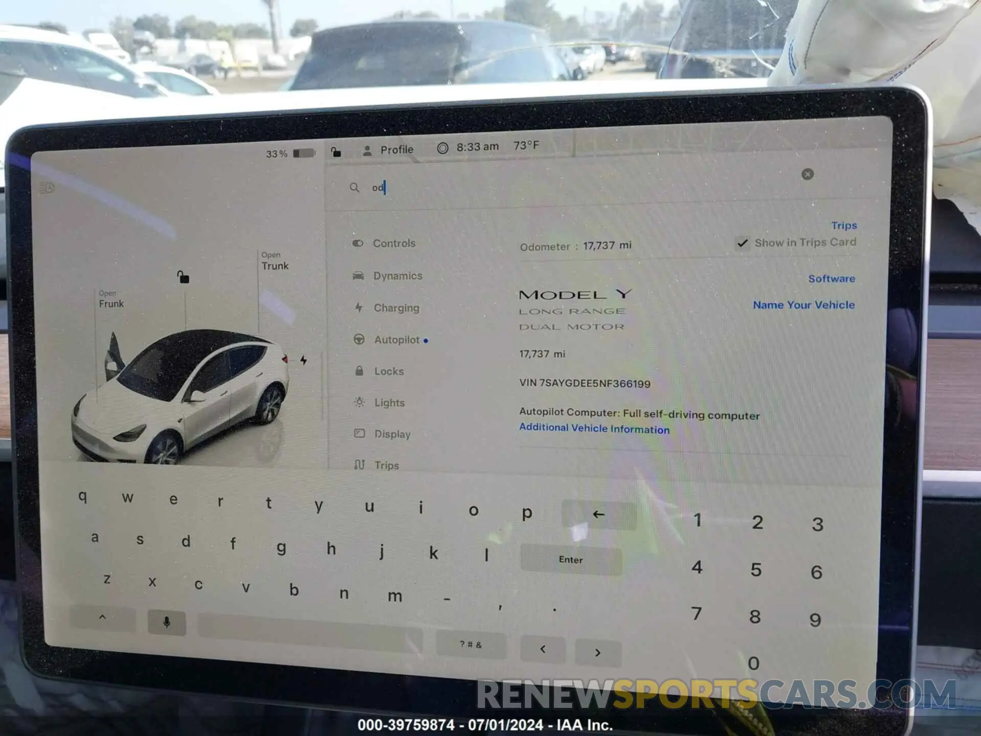 7 fotografías del automóvil dañado 7SAYGDEE5NF366199 TESLA MODEL Y 2022