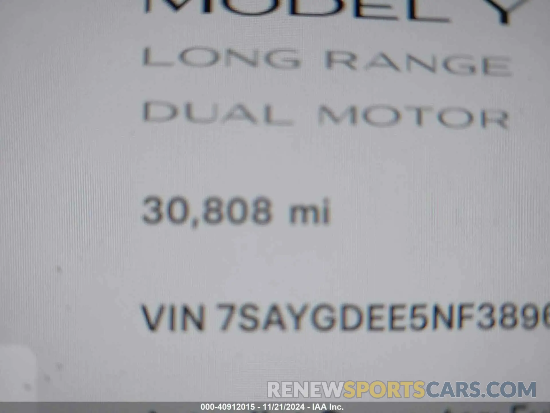 7 fotografías del automóvil dañado 7SAYGDEE5NF389692 TESLA MODEL Y 2022